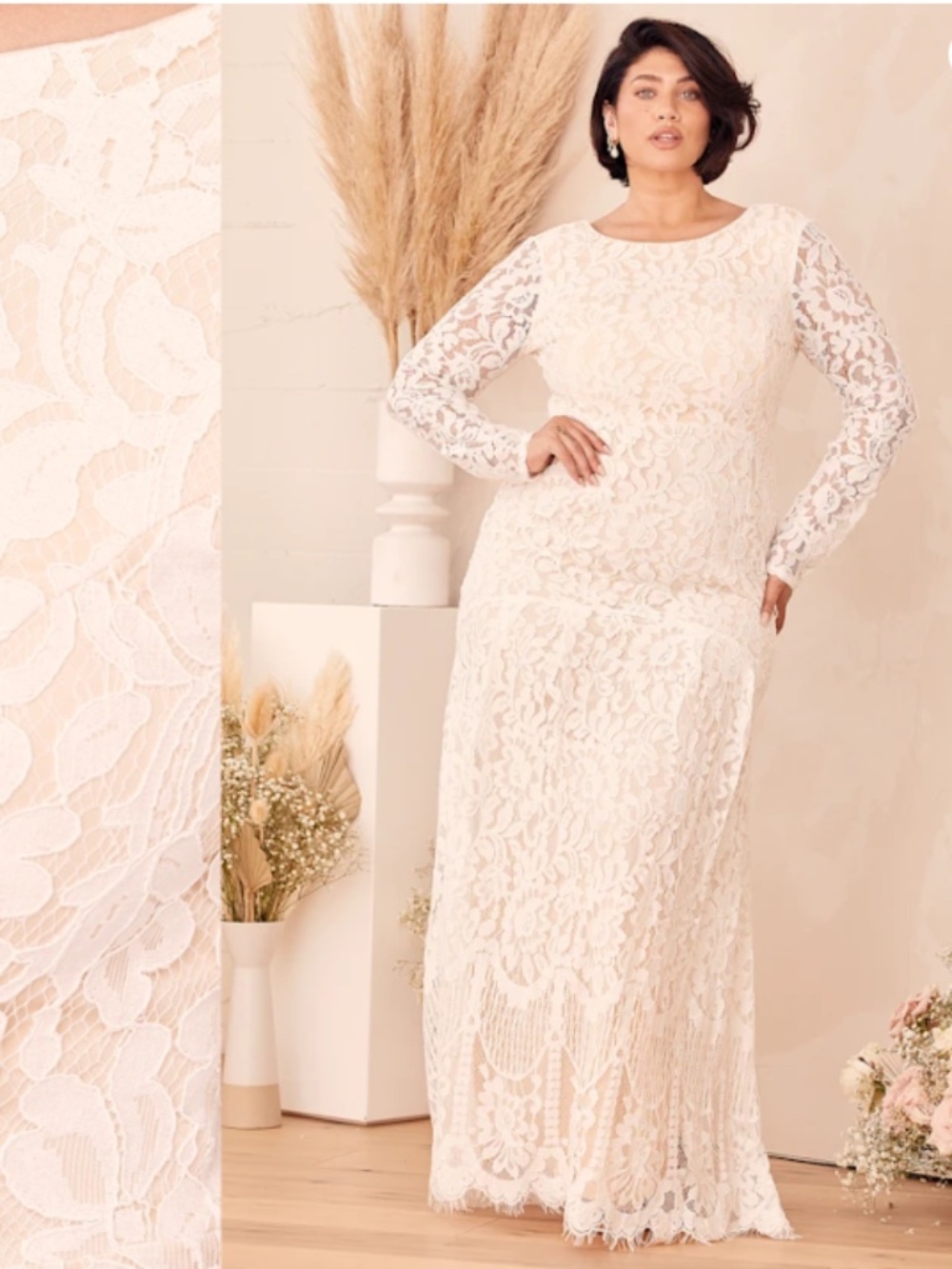 LULU's Sexy Romantic Flowy Lace Bridal Shower Elopement Reception Gown